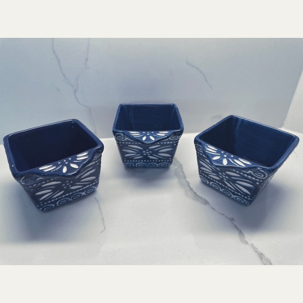 Temptations Old World Blue Ceramic Individual Ramekins Presentable Ovenware