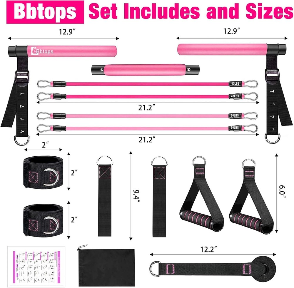 Pilates Bar Kit with Resistance Bands,Pilates Bar with Stackable Bands Workou...