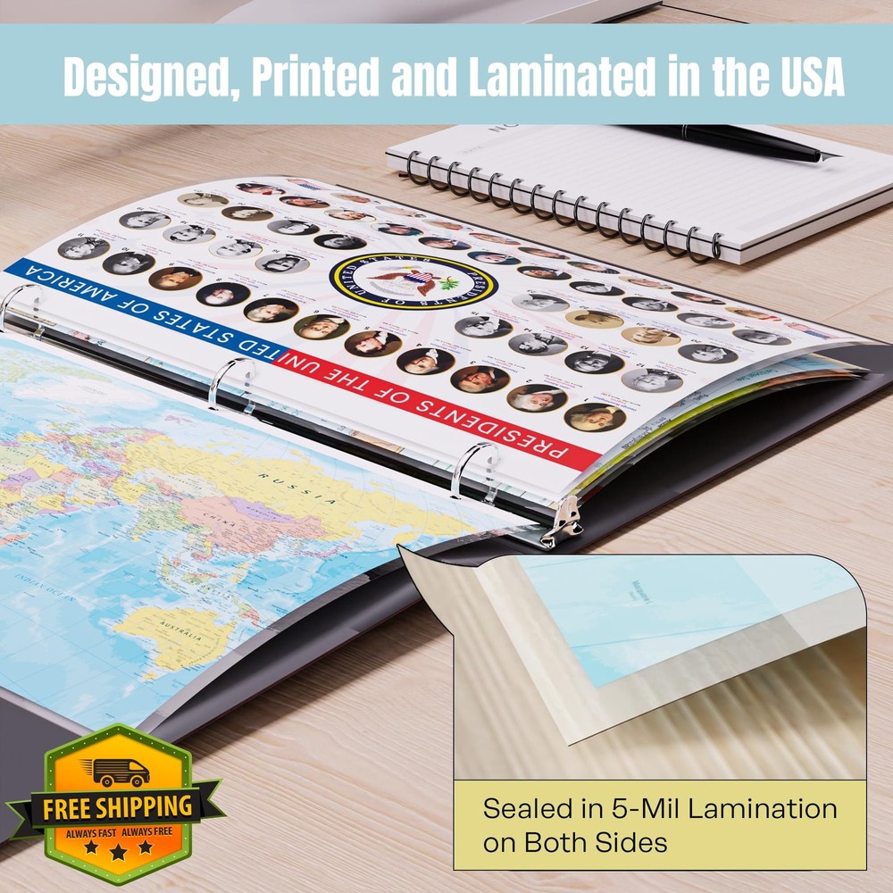 US Presidents and VP Reference Page: Laminated 3-Ring Binder Study Sheet