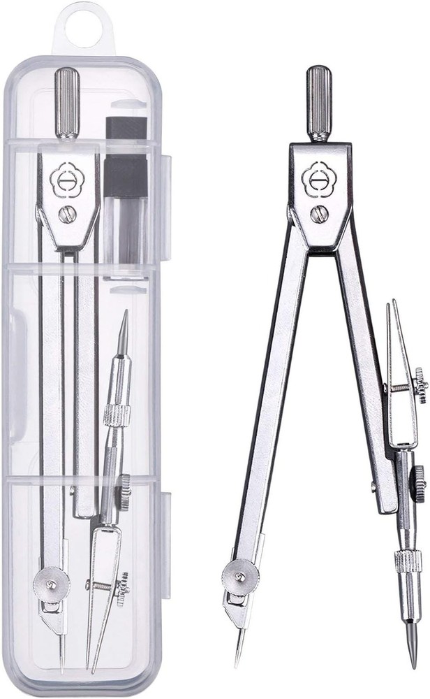 Stainless Steel Compass with Clear Plastic Protractor - Essential Geometry Tools