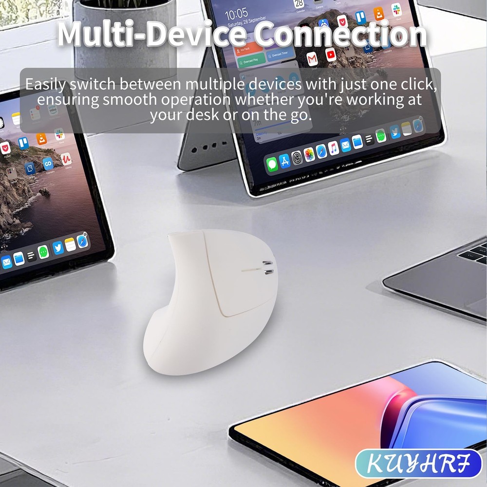 Ergonomic Vertical Wireless Mouse USB C Dual Interface Multi-Device Compatible