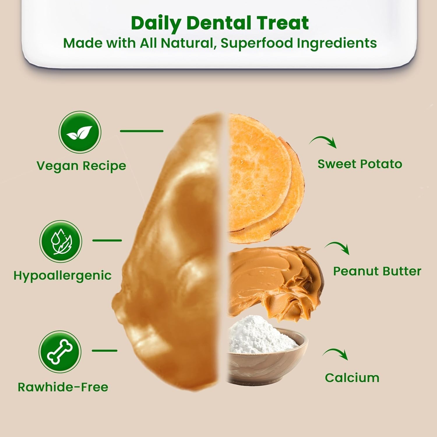 Vegan Pig Ears for Dogs 30 Pack, Made with 100% Real Peanut Butter Dental Chews