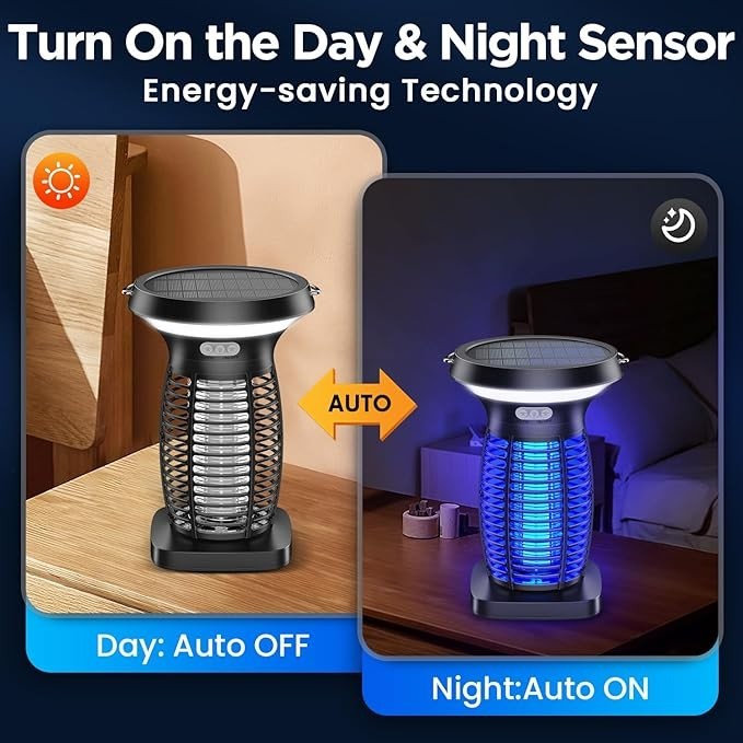 Solar Bug Zapper Mosquitoes Zapper Fly Zapper with Panel Sensor& LED Night Light