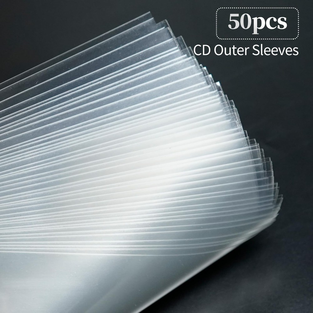 sdroceRyaM 50PCS CD Outer Sleeves Clear Plastic Protective Flat, 50pcs,
