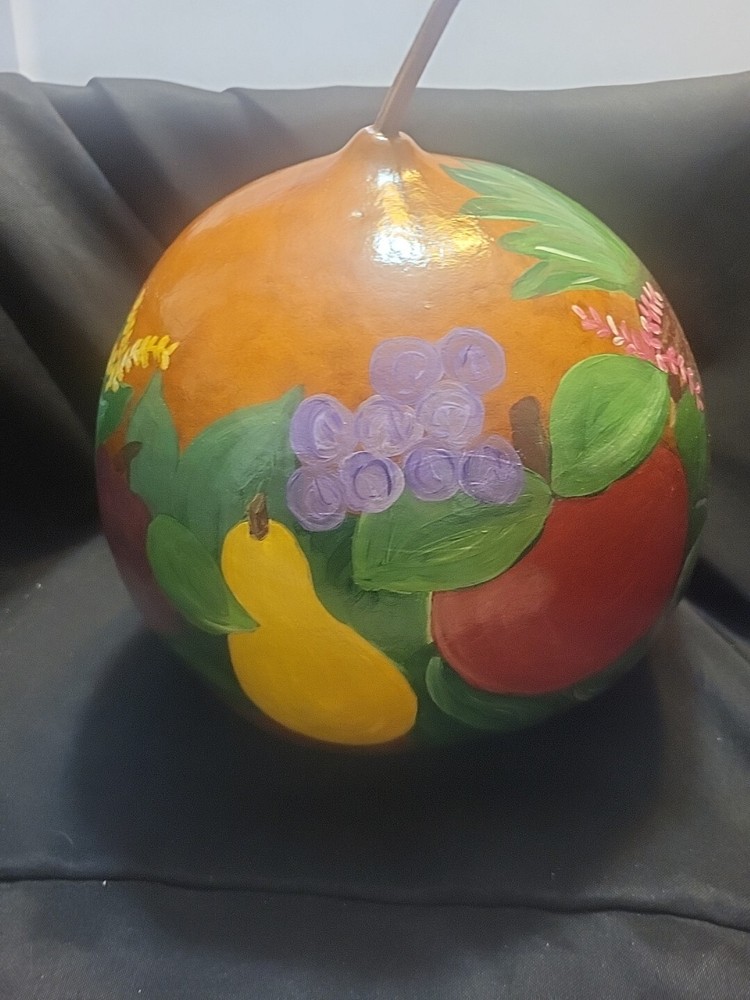 Large Gourd Painted With Fruit