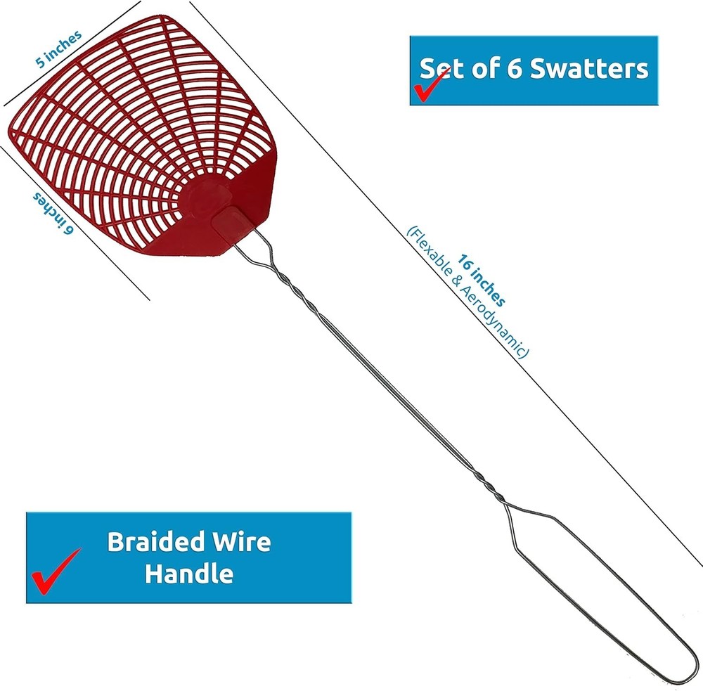Aerodynamic 6 Pack Fly Swatter Set - Advanced Design for Efficient Bug Control