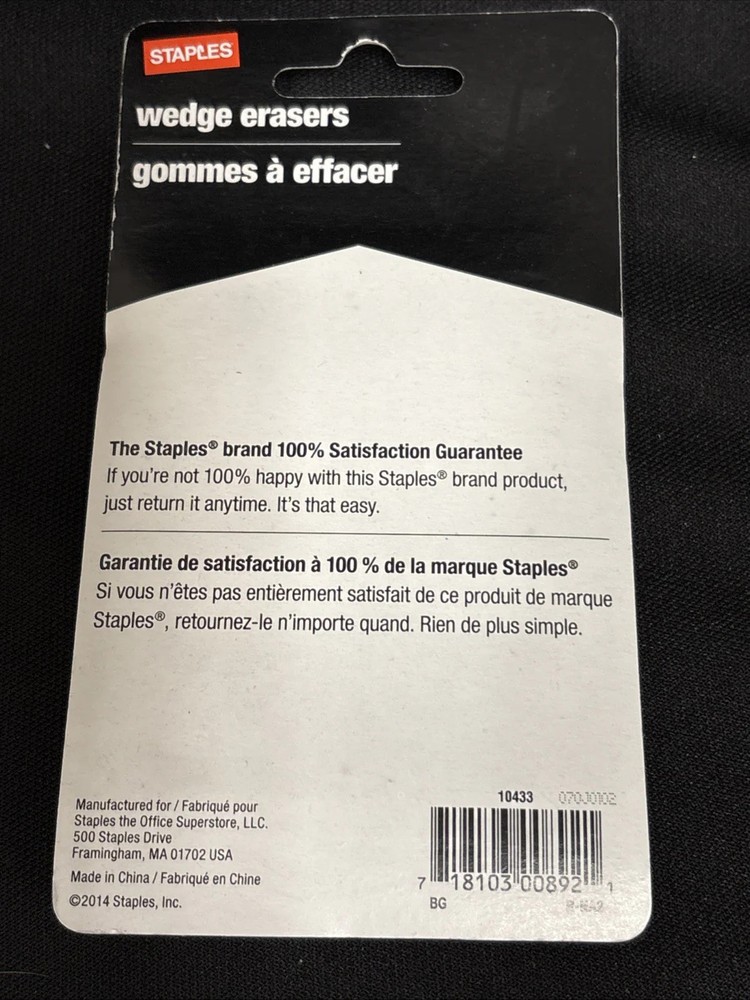 Staples Pink Wedge Erasers 3/Pack Premium Angled Edges Precise Correction New