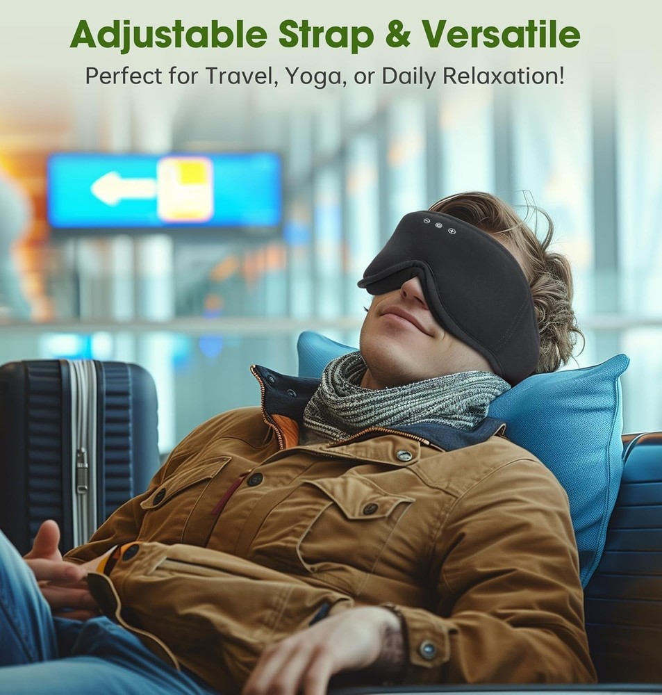 Black BambooCotton Bluetooth Sleep Mask - Hypoallergenic & Light Blocking Design