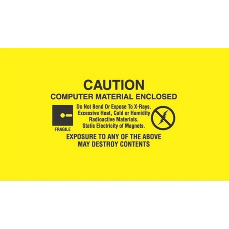 1-1/2" x 3" Caution Computer Material Enclosed Labels (500 per Roll)