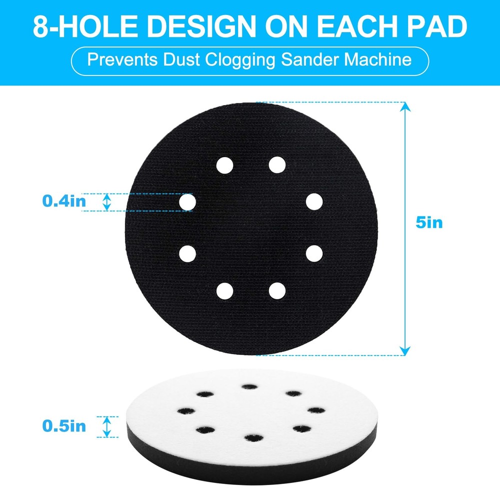 5 Pack 5 Inch Soft Sponge Interface Pad for Sanding Pad Hook&Loop Sanding Discs