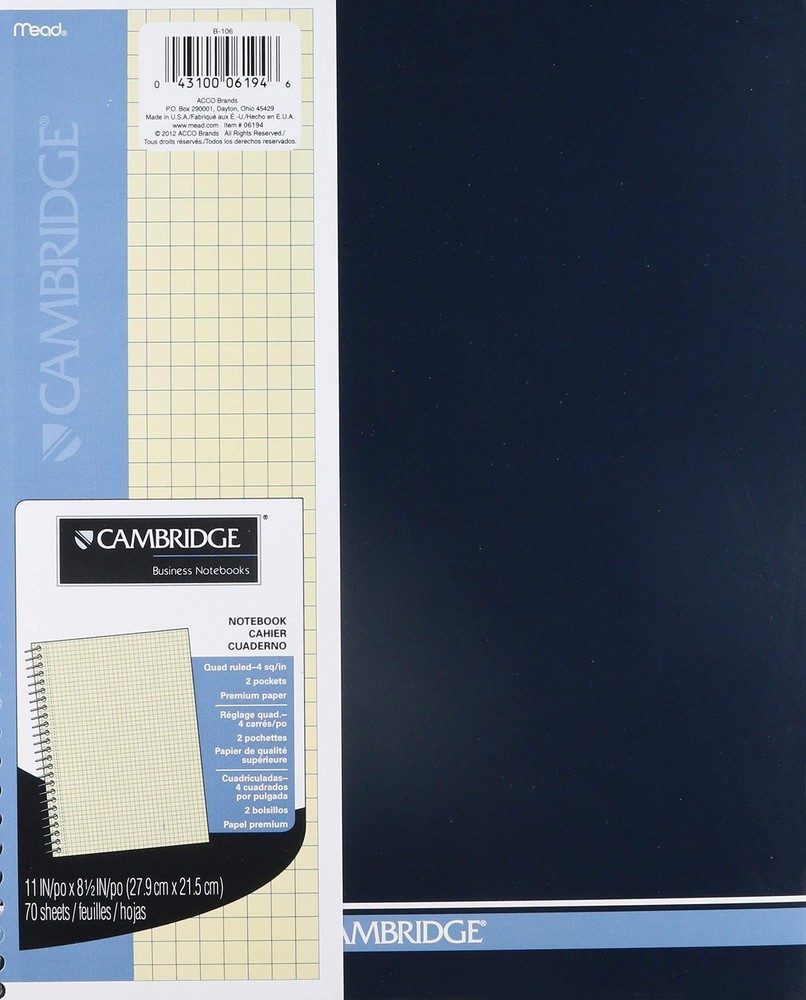 Mead Wirebound Quad Notebook, 70 Sheets-Ivory, 2 pk