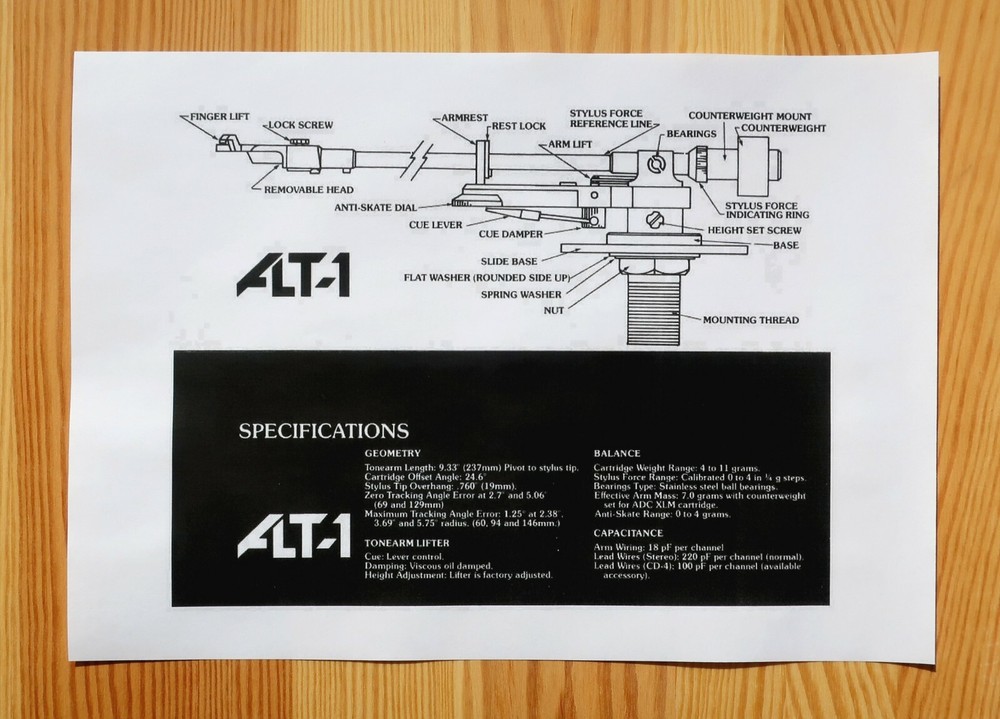ADC ALT-1 Custom Designed Tonearm Cartridge Stylus Alignment Protractor