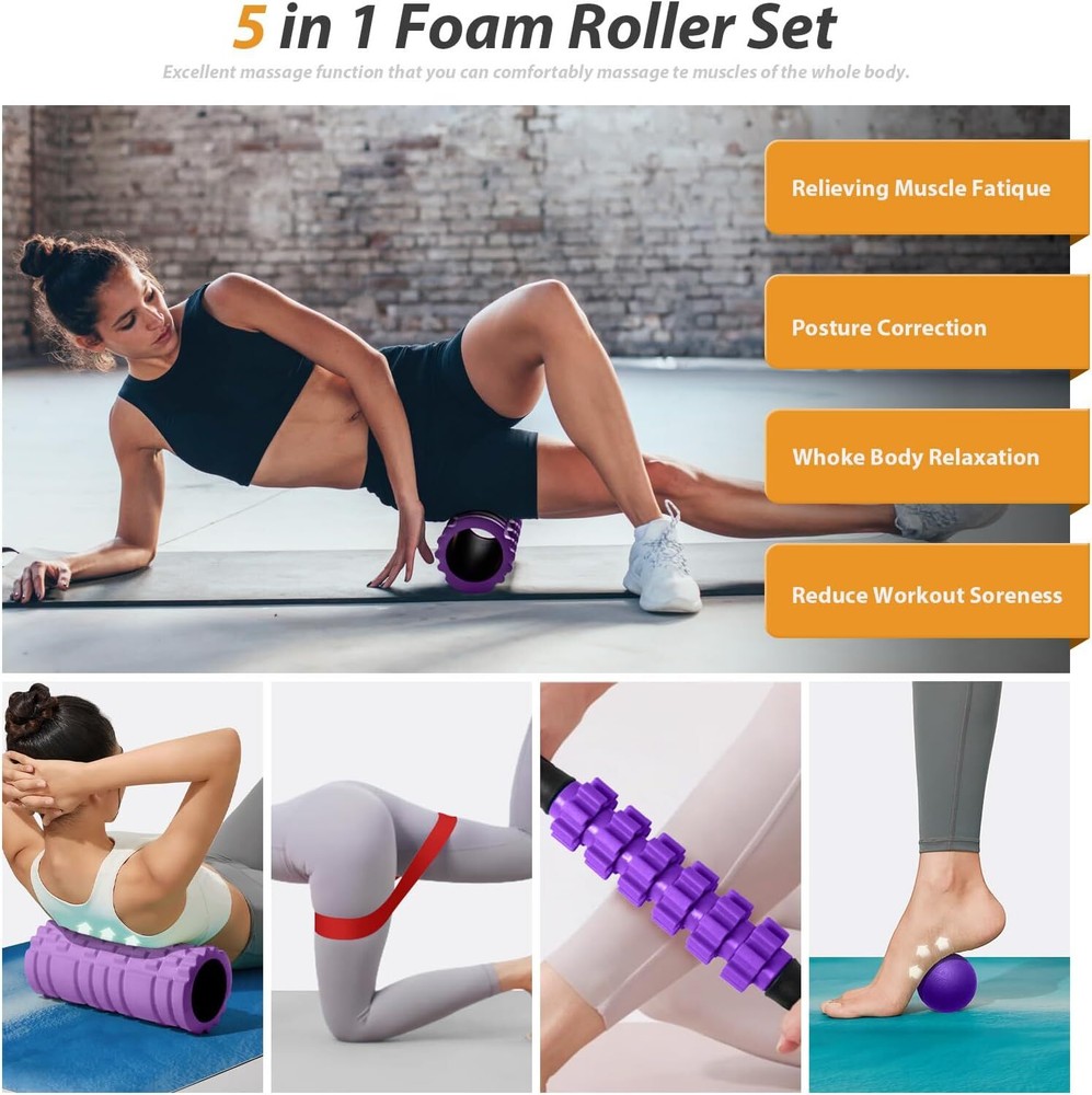 5-in-1 Foam Roller Set for Deep Tissue Muscle Massage, Triggering