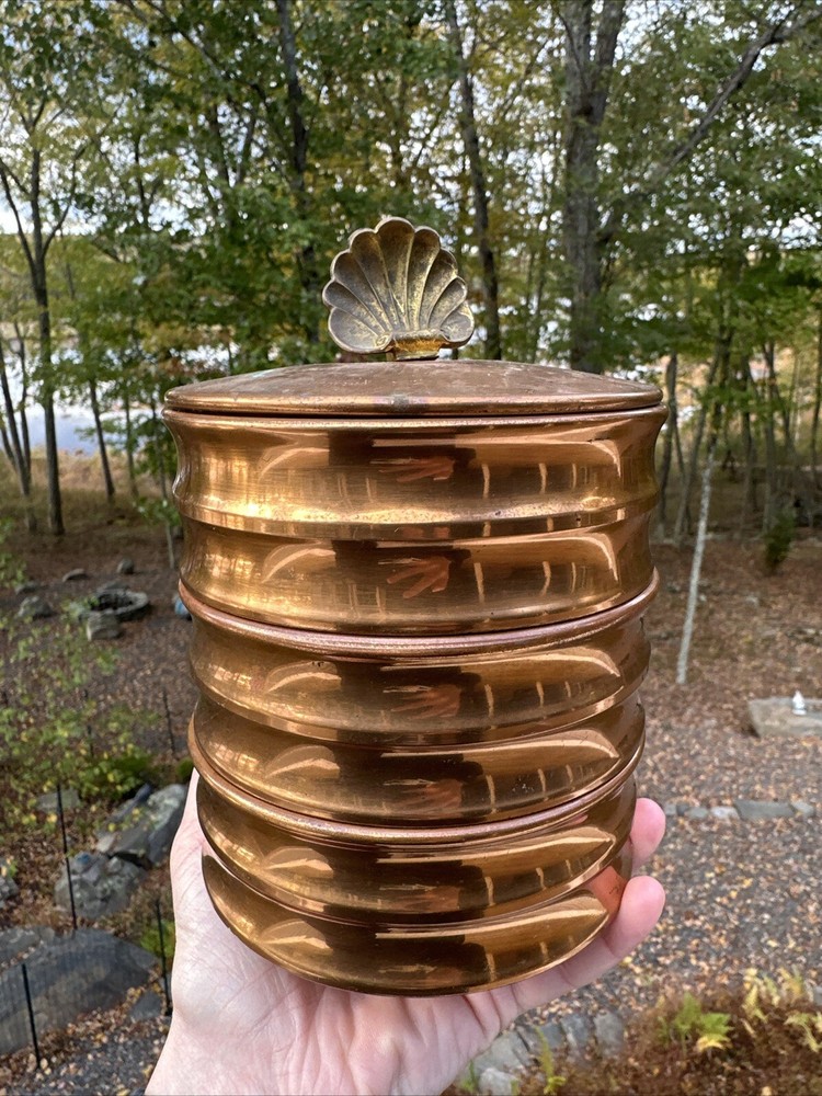 Chase Copper Three-Tray Box with Lid Shell Handle