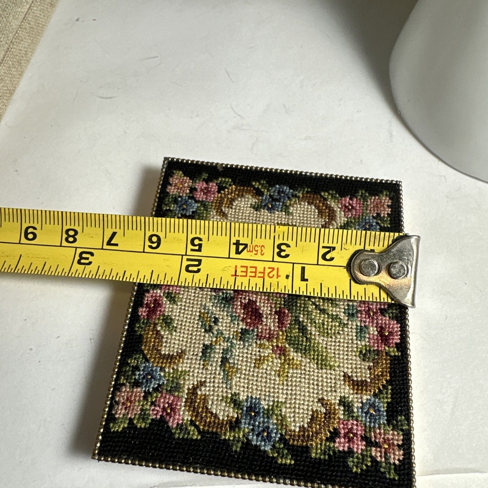 Vintage Compact Mirror Needlepoint Petit Point