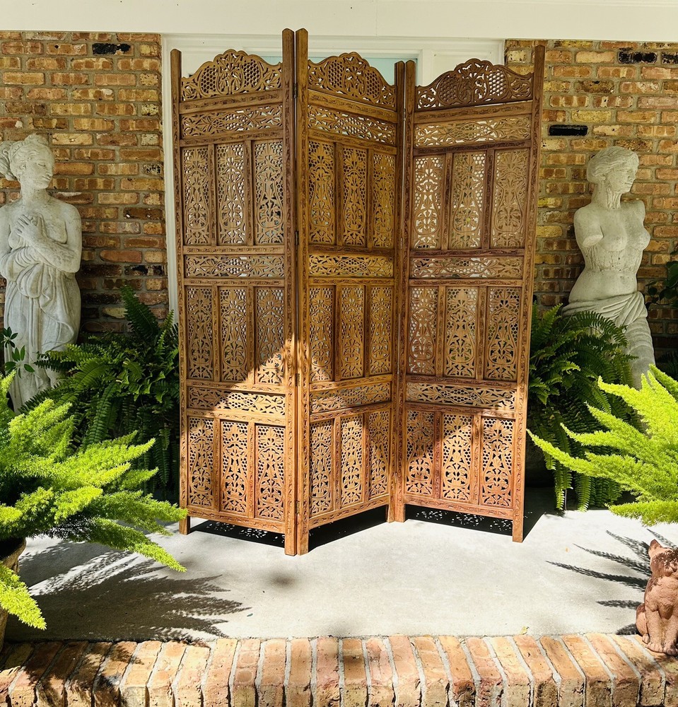 Vintage Boho Teak Room Divider 3 Panels
