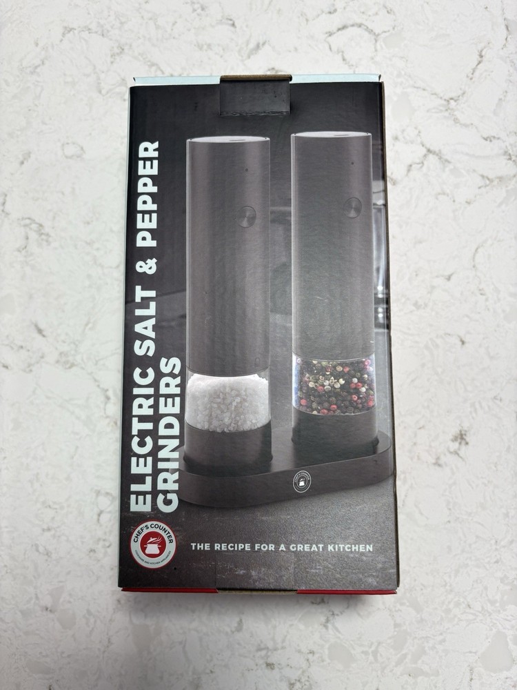 New 2 Pc Electric Salt & Pepper Grinder Set Automatic w/ Battery, 4 Speed Button