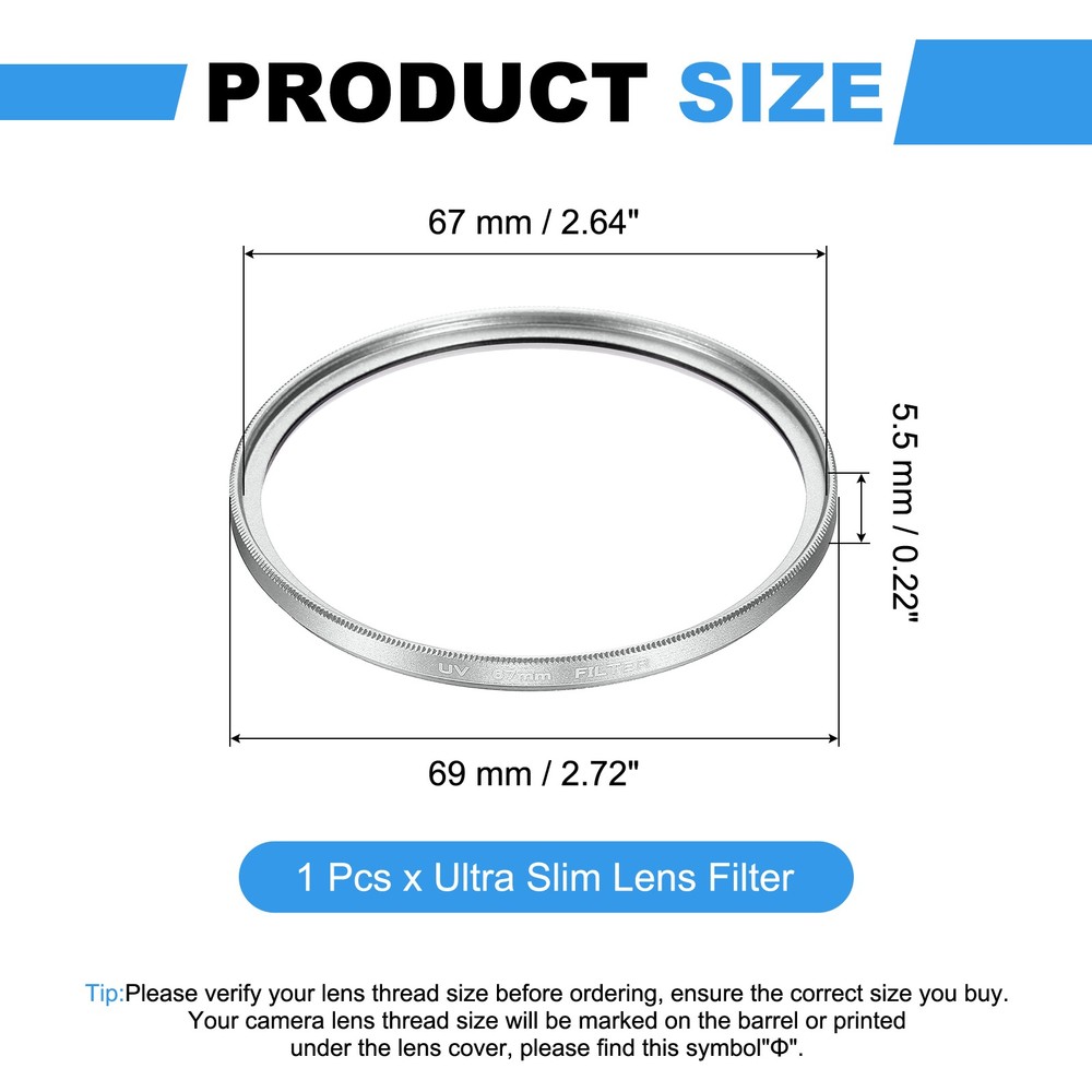 67mm Ultra Slim Lens Filter Multi Coating Camera Len Filter, Silver