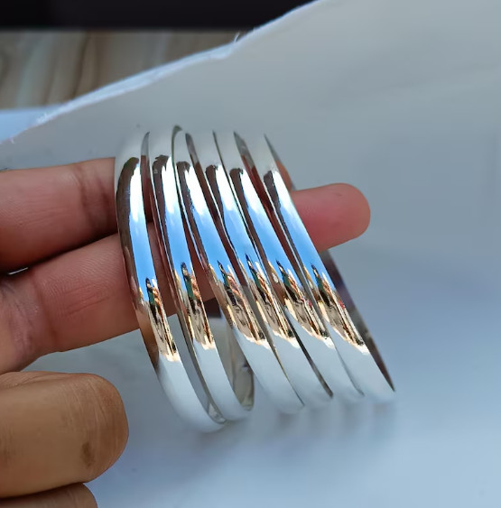 Handmade Sterling Silver Half Round Bangle 7Set - Stackable Woman Bangles Si100