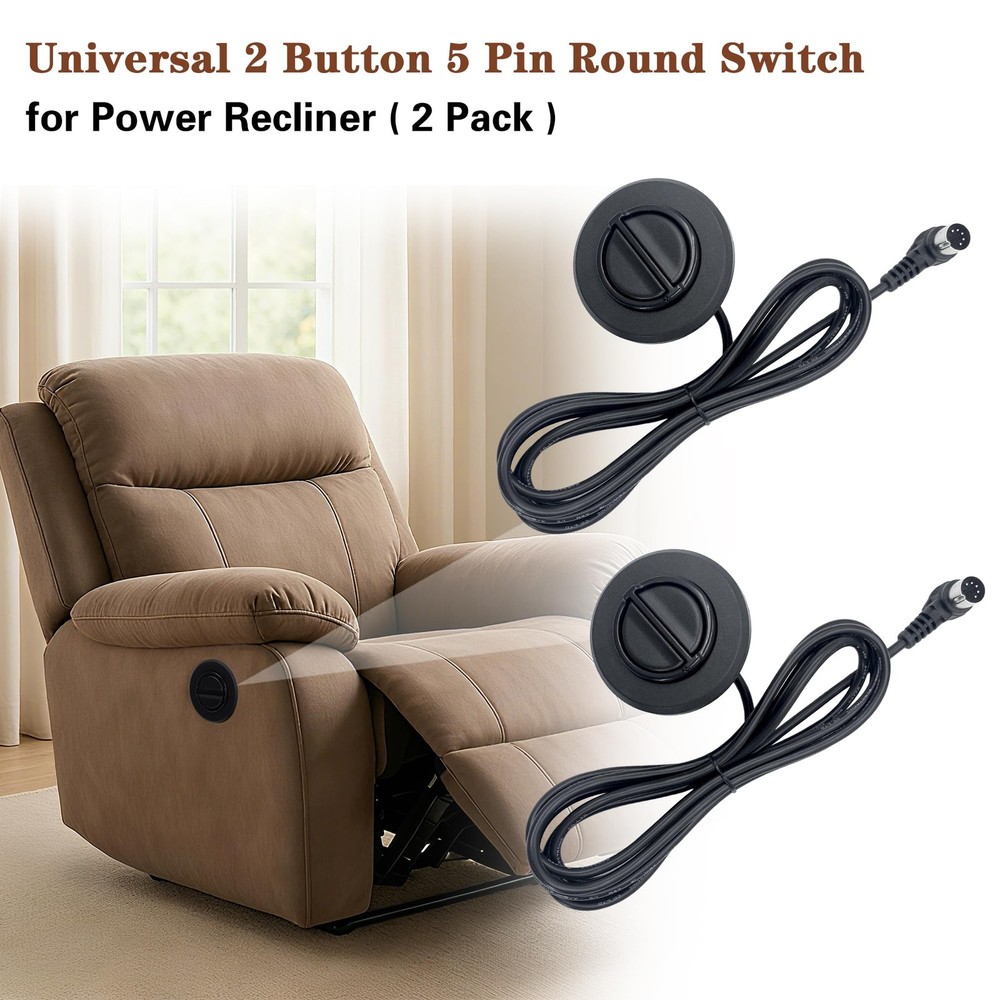 2 PCS 2 Button 5 Pin Round Hand Control Switch Replacement Power Recliner