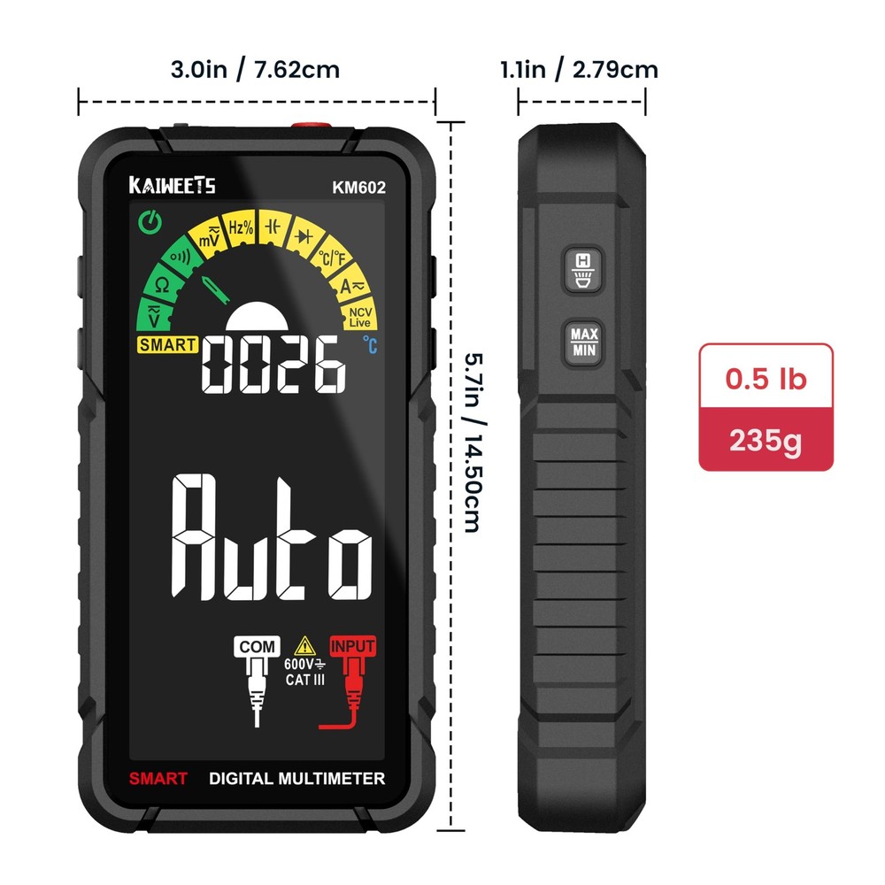 KAIWEETS Smart Multimeter KM602 Full-Screen Multimeter, Black