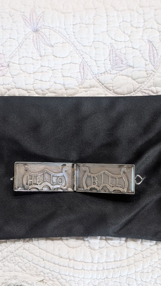 Antique Silver Locket Rectangle With Engraving "Hello Bill" Within