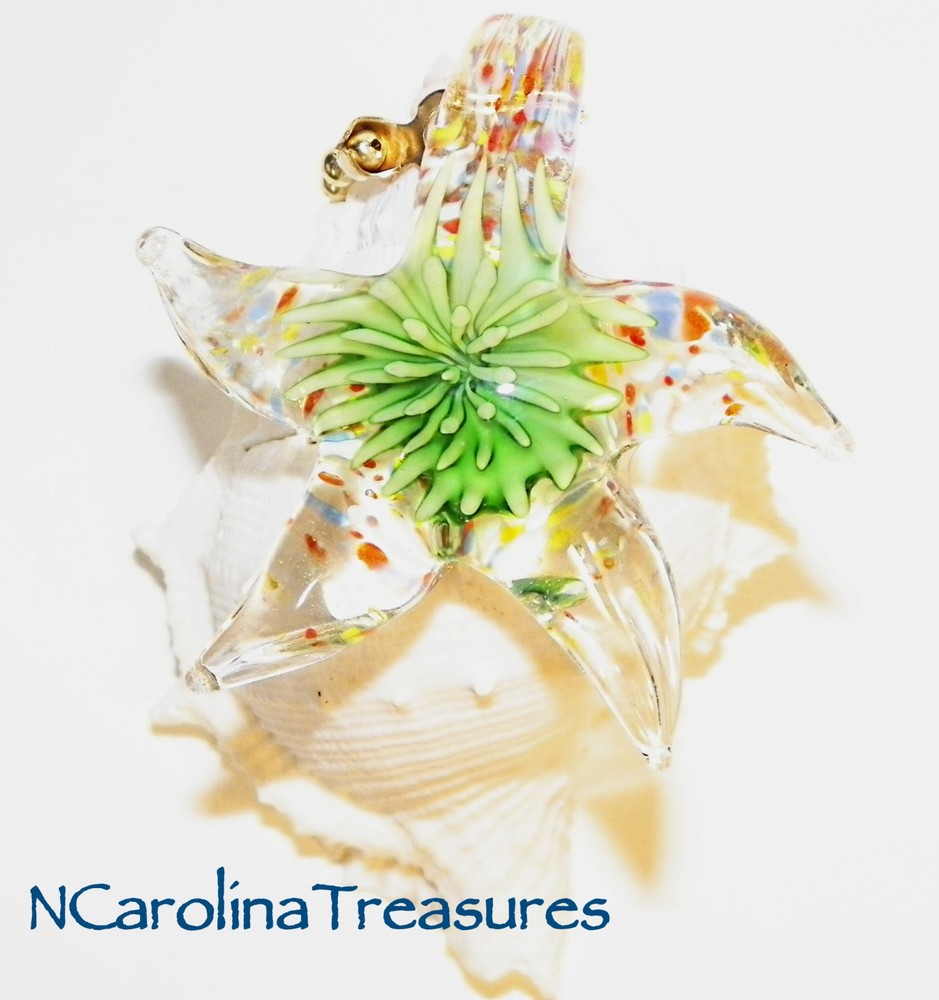 FIRE BURST GREEN STAR STARFISH GLASS CEILING FAN LIGHT SWITCH PULL LARGE PAIR