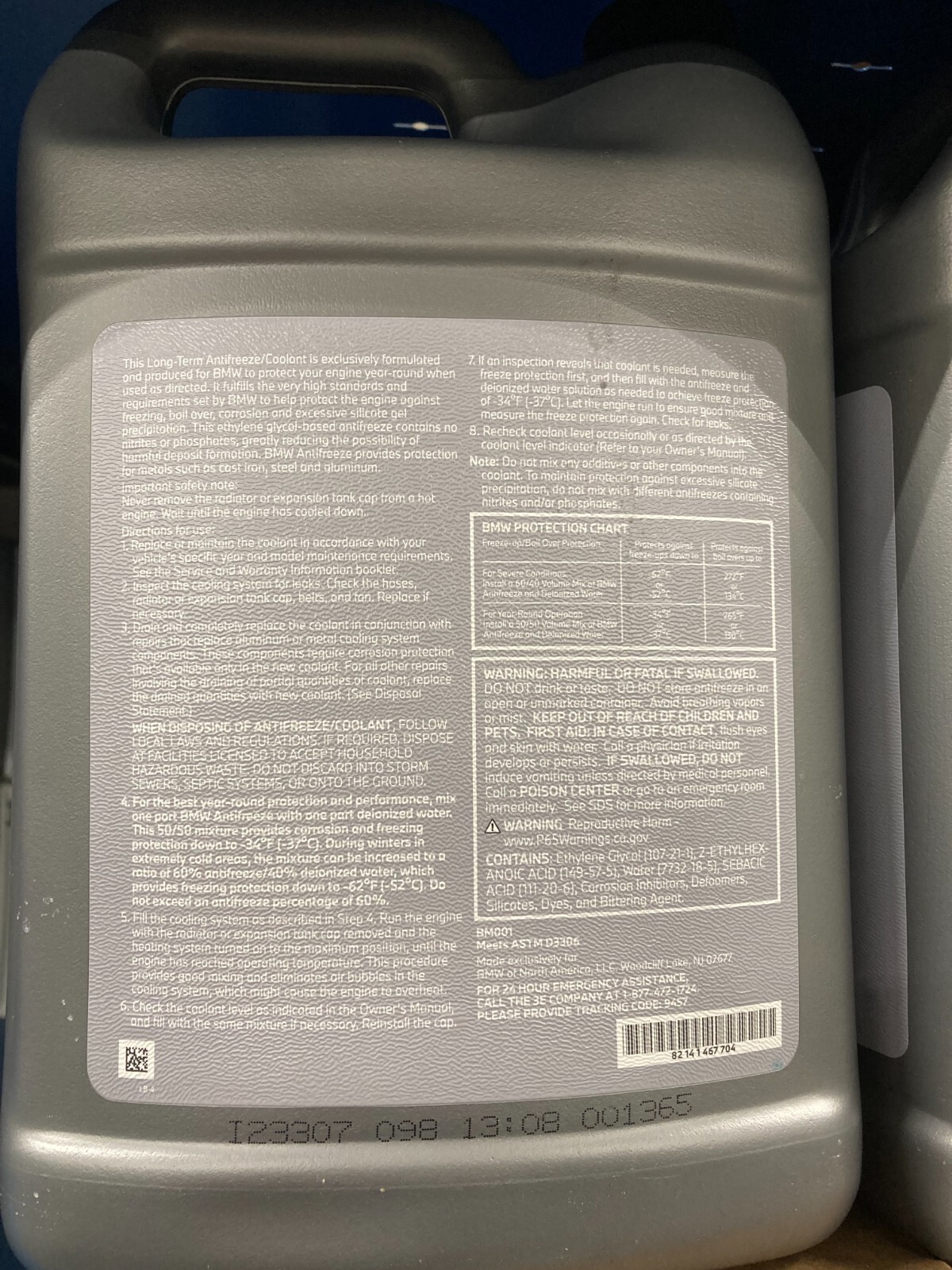 GENUINE FOR BMW MINI COOLANT BLUE COLOR 100% CONCENTRATED 1 GALLON -82141467704