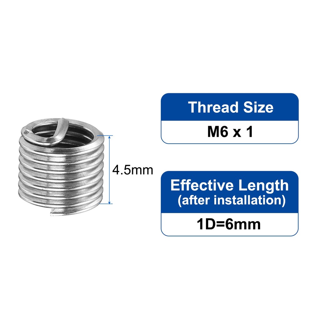 80pcs Wire Thread Inserts M6 x 1 1D Helical Threaded Sleeve
