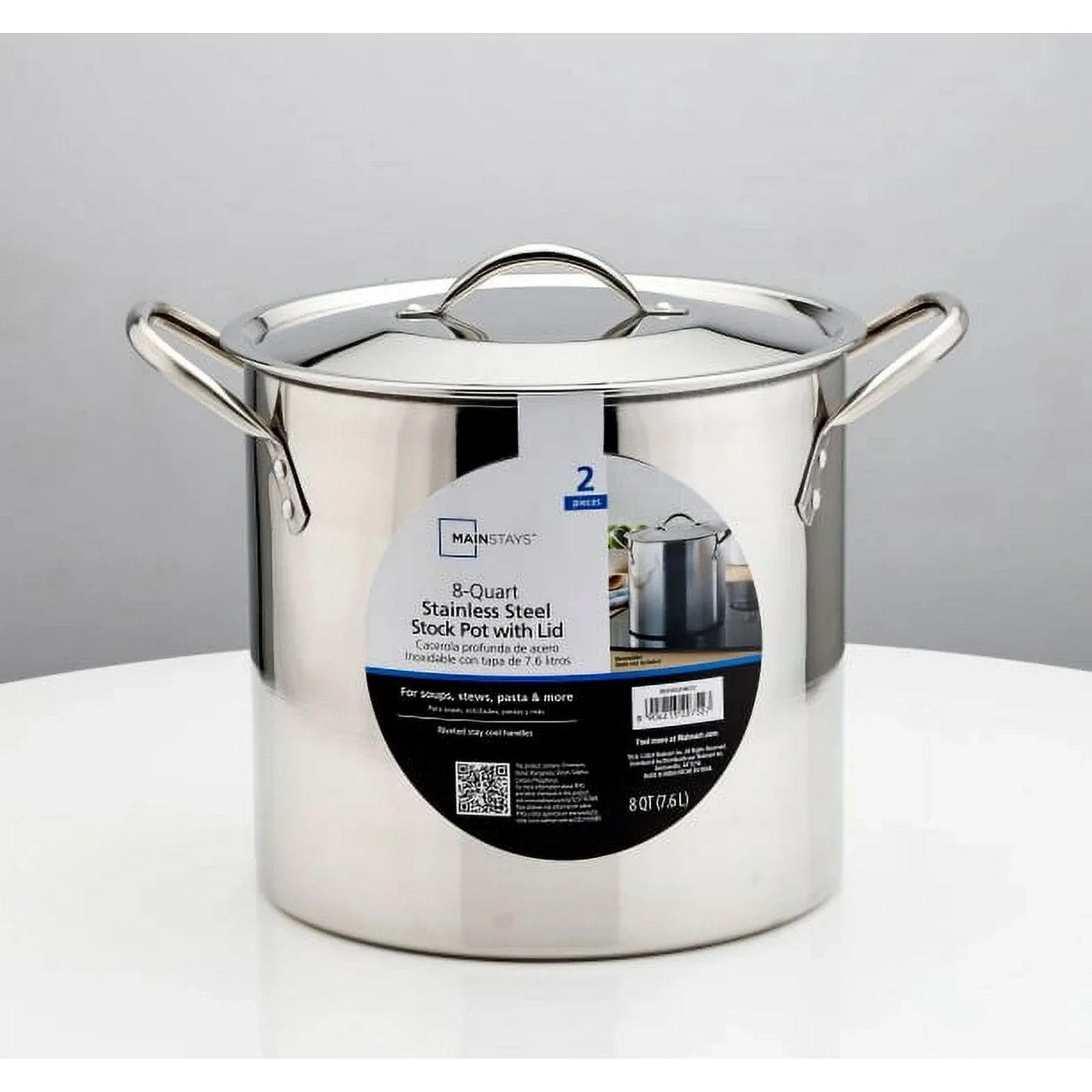 8-Qt Stainless Steel Stock Pot with Metal Lid, Ultra Durable, Stay-Cool Handles