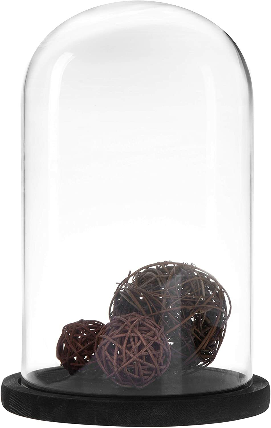 6 x 10 Inches Clear Glass Cloche Bell Jar Display Case w/ Rustic Black Wood Base