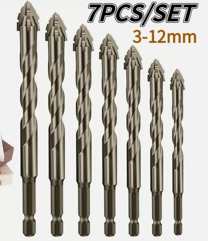 7PCS Four-Flute Sawtooth Eccentric Drill Bit, Multifunction Drill Bit Set 3-12mm