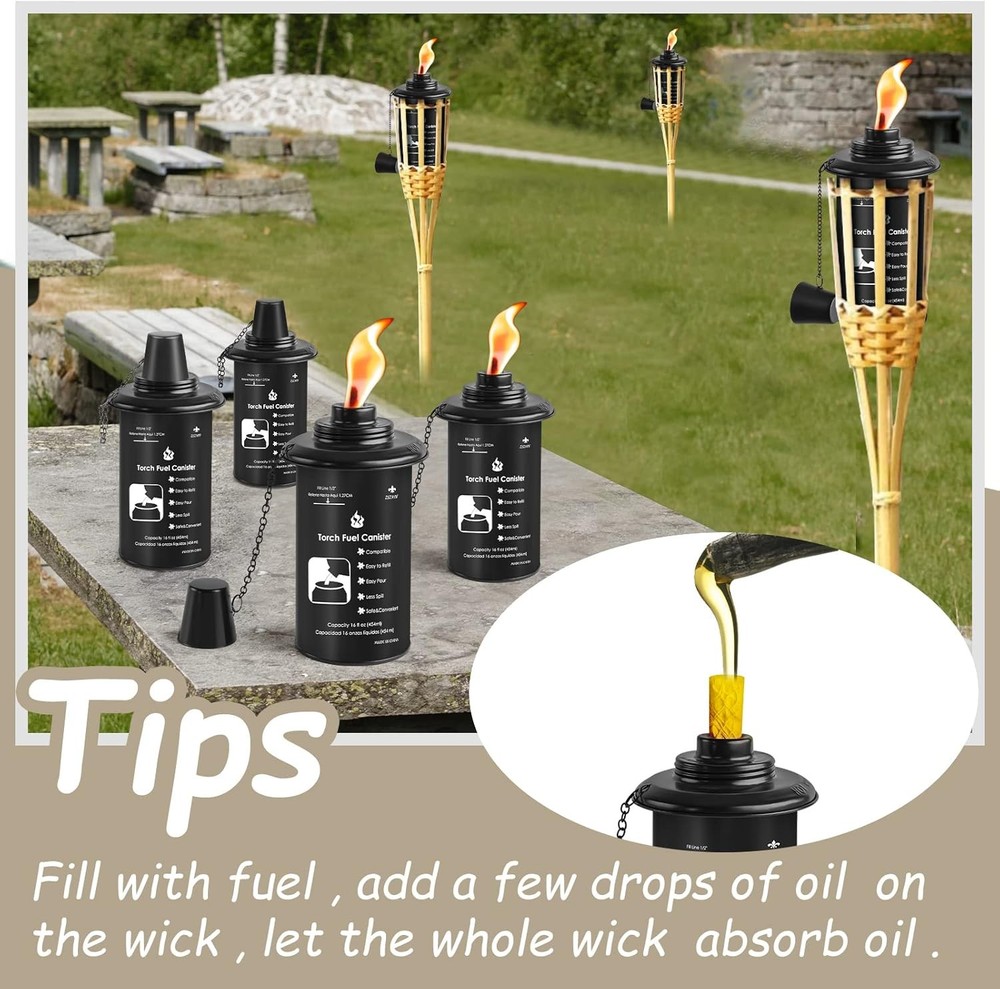 6-pack bamboo torches with refillable replacement canisters,