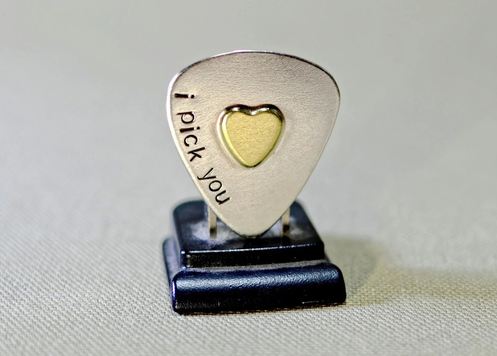 I pick you sterling silver guitar pick with brass heart