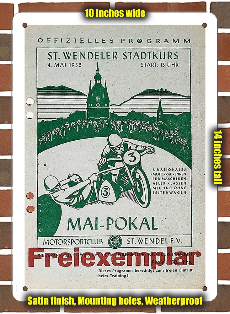Metal Sign - 1952 St. Wendel Racing Program - 10x14 inches