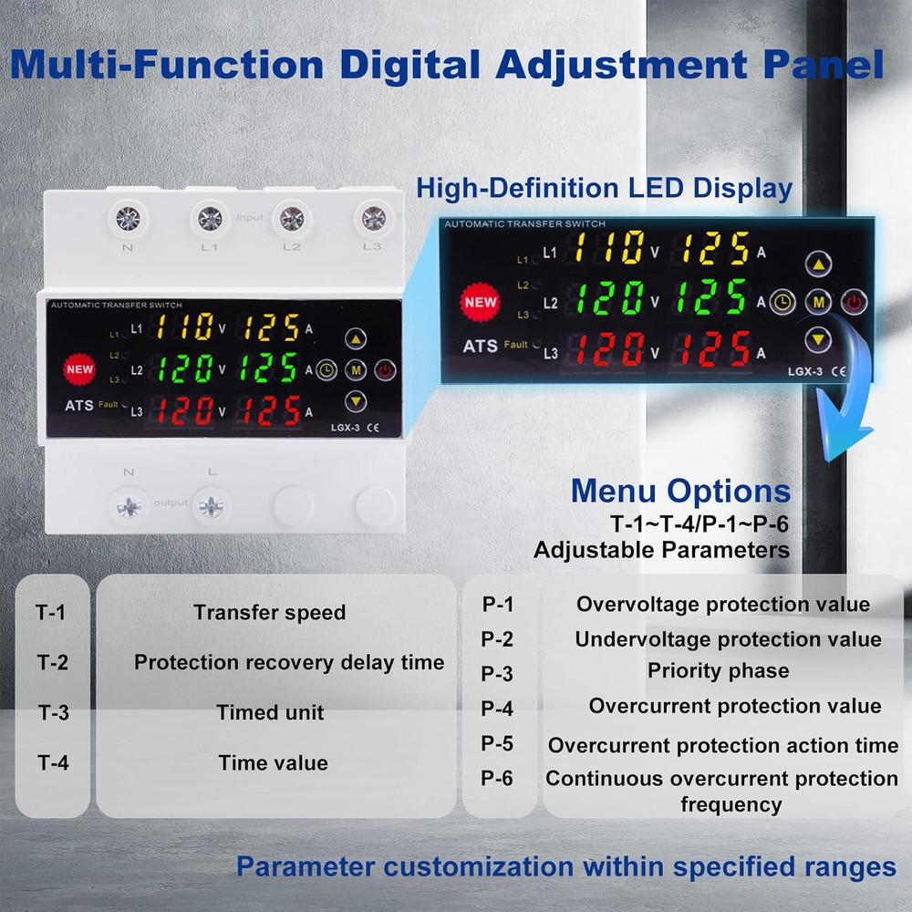 Automatic Generator Transfer Switch, 125A 120V 3 Pole Transfer Switch for Genera
