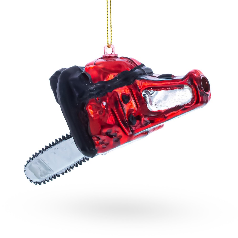 Red Chainsaw Glass Ornament