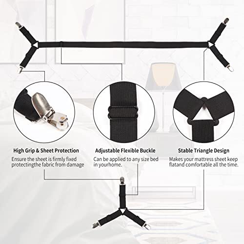 Bed Sheet Holder Straps Adjustable Sheets Stays Keepers with Clips