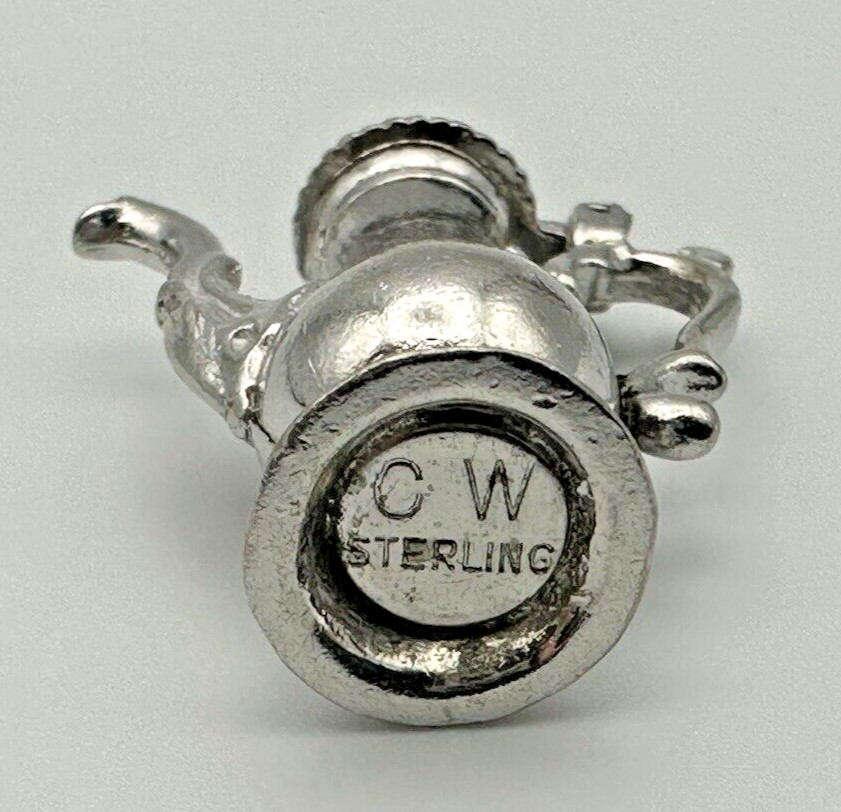 CW MINIATURE STERLING SILVER LIDDED COFFEE / TEA POT - SCROLL HANDLE - TOP OPENS