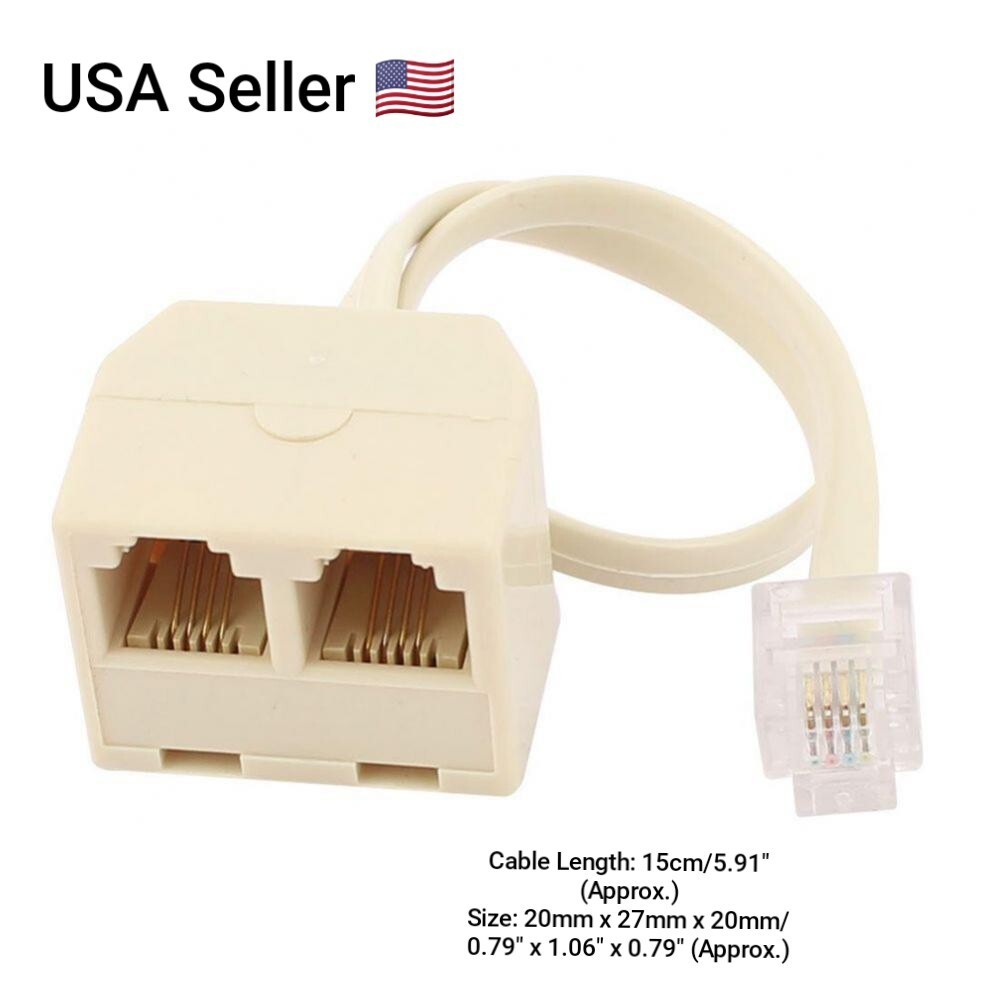 1 To 2 Ways RJ11 6P4C Male Telephone Jack Line Cord Female Splitter adapter Lan
