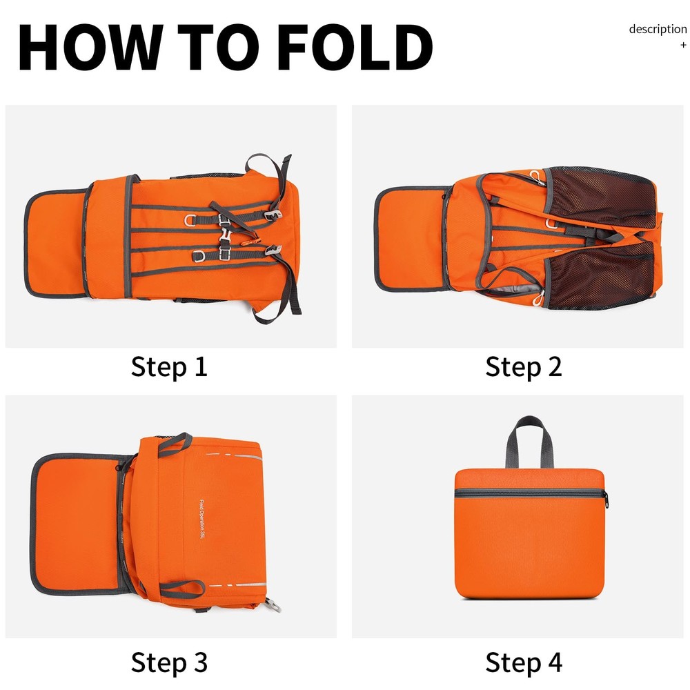 35L Lightweight Packable Backpack Durable Foldable Daypack Travel Gym Orange
