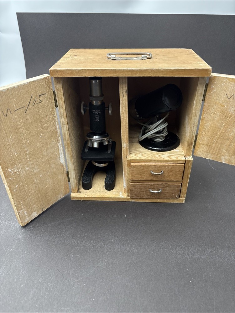 Vintage Precision Optical Co. Microscope Model 500 with CASE +LIGHT + Slides