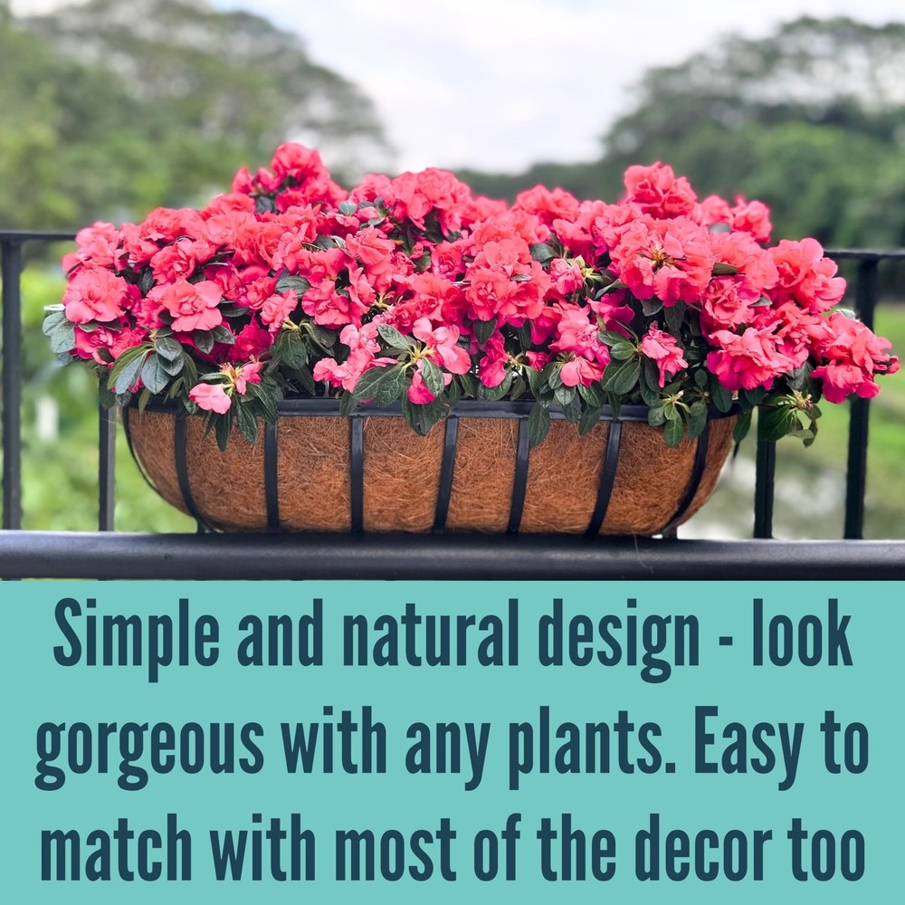 LaLaGreen Railing Planters Box (2 Pack, 30") Black Metal Large Rectangular Wi...