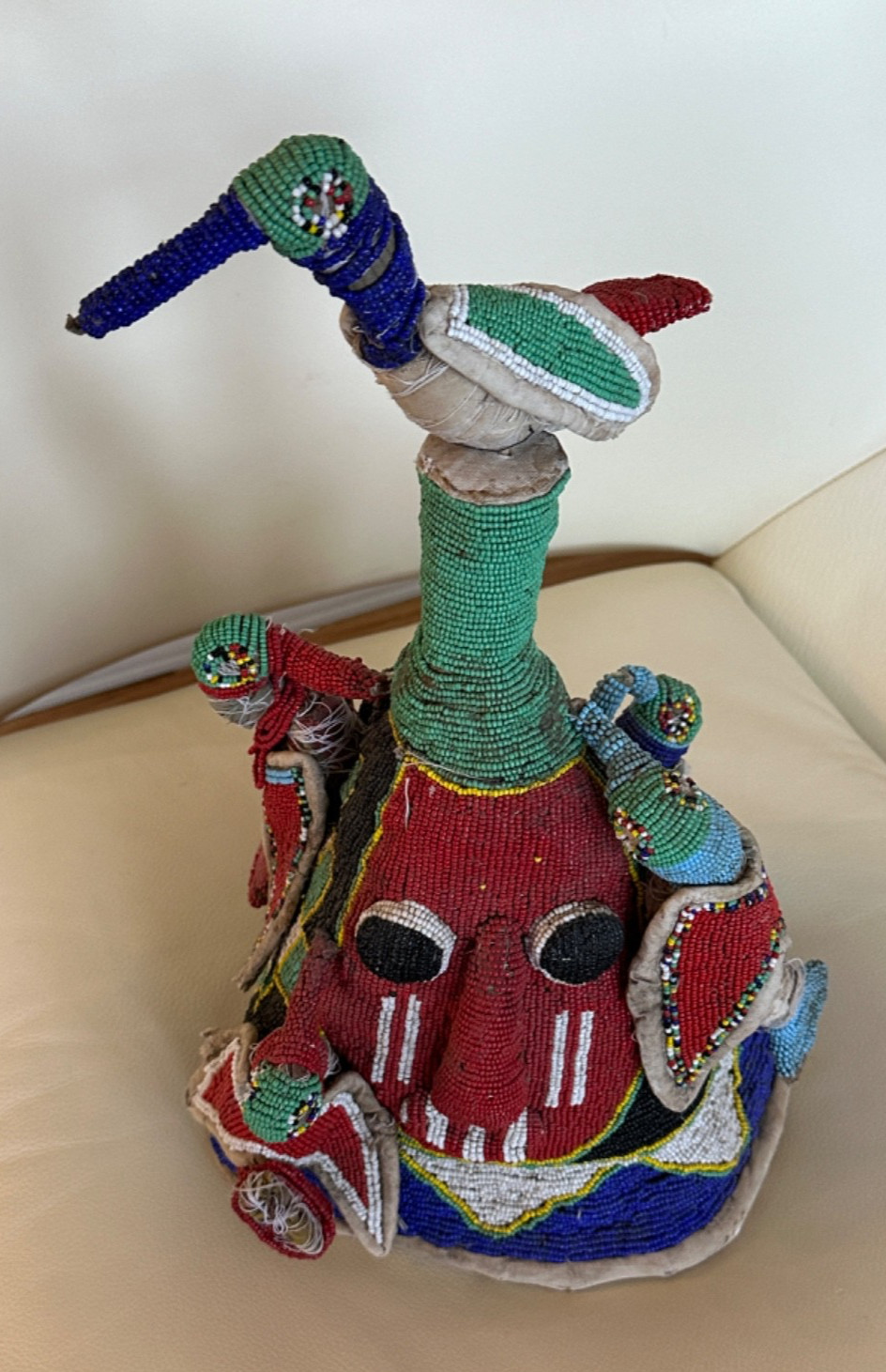 YORUBA BEAD COVERED BIRD HAT 16" 1900S