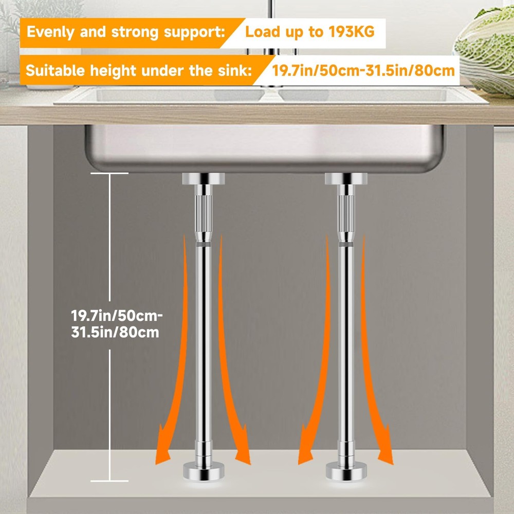 Two PCS Undermount Sink Brackets Adjustable Kitchen Support No Drill Mount