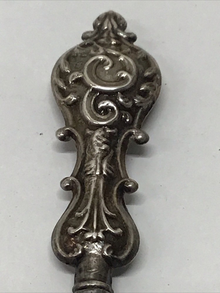 Antique 1904 Sterling Silver Handle Button Hook Scrolling Design