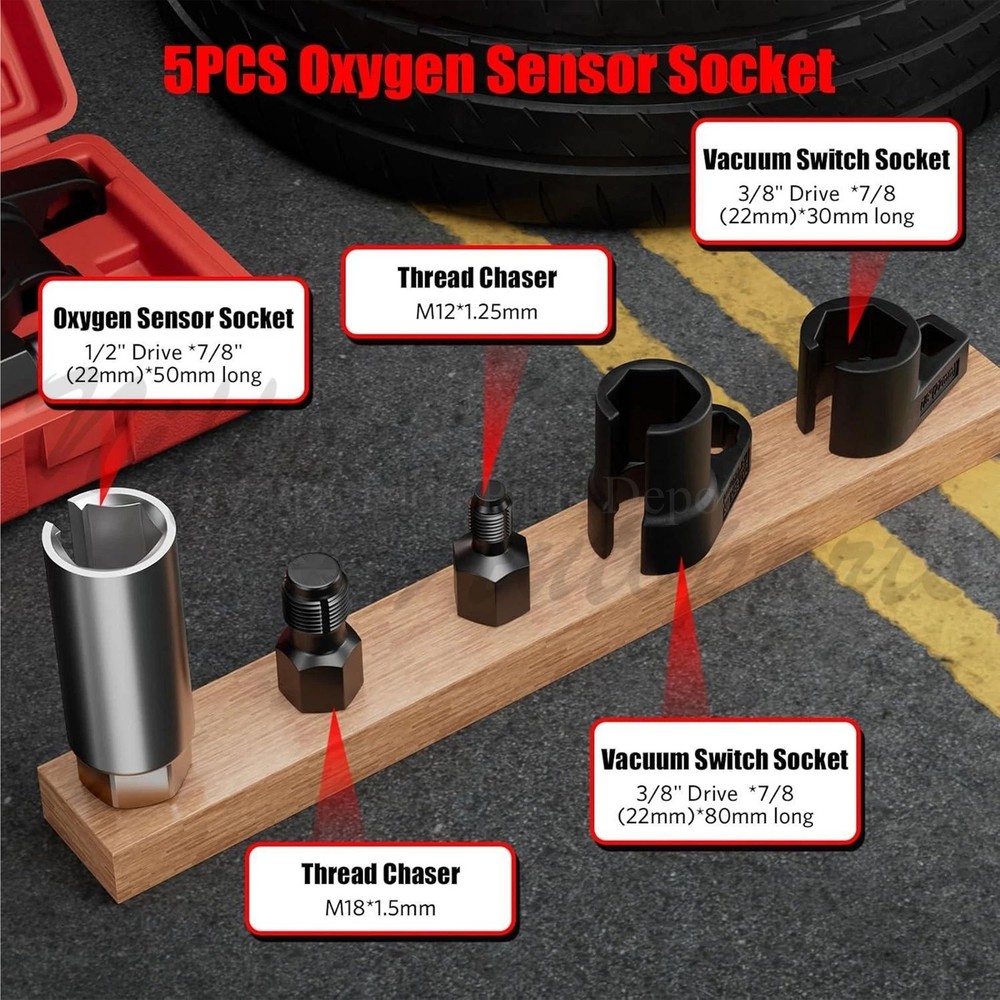 5PCS O2 Oxygen Sensor Socket Thread Chaser O2 Sensor Wrench Removal Tool Kit Set