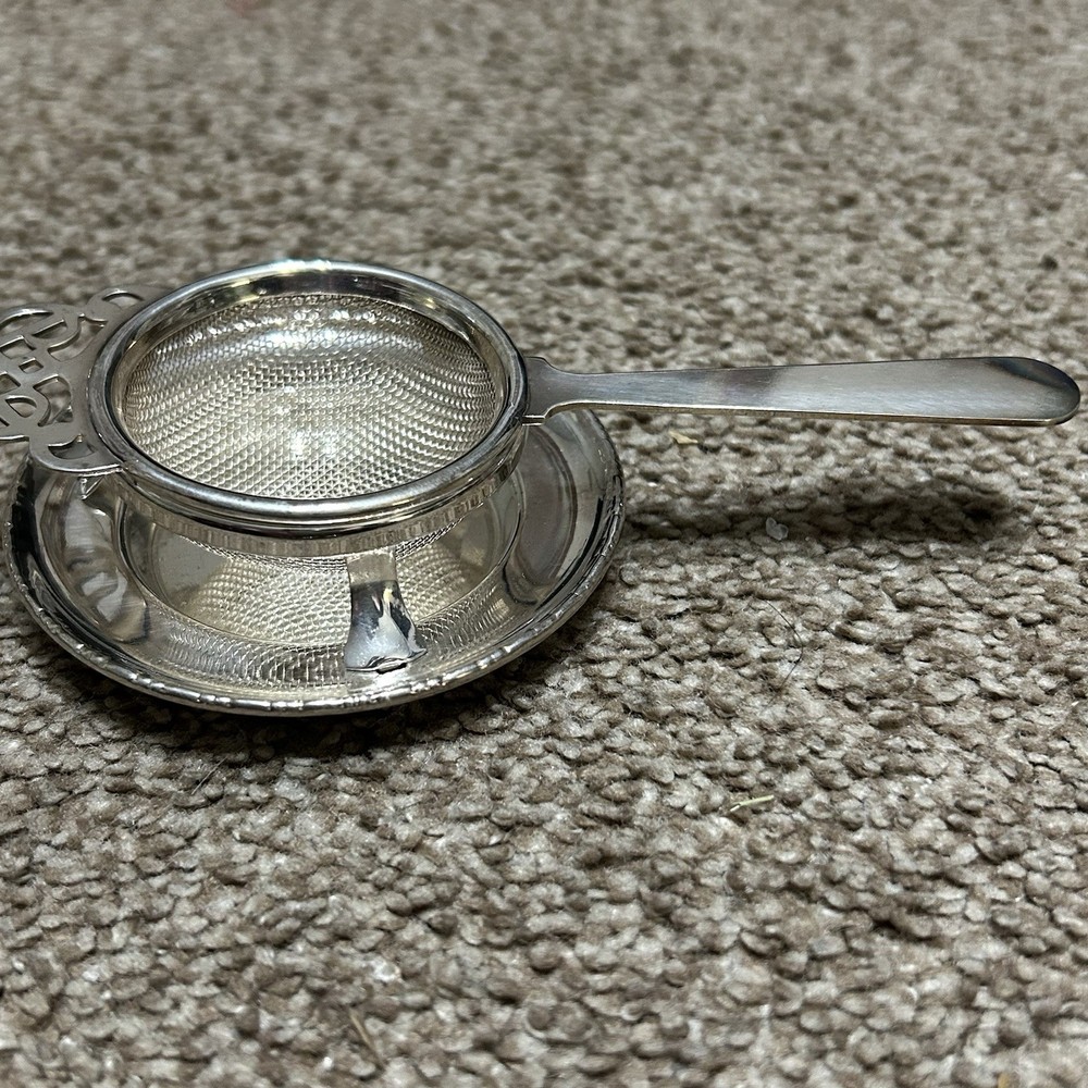 Vintage English Silverplate Tea Strainer and Rest