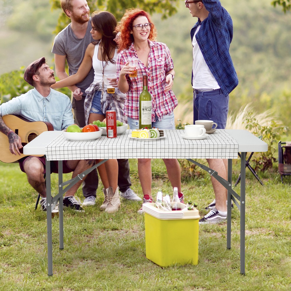 4FT Folding Picnic Table, Portable Plastic Dining Table with Carrying Handle