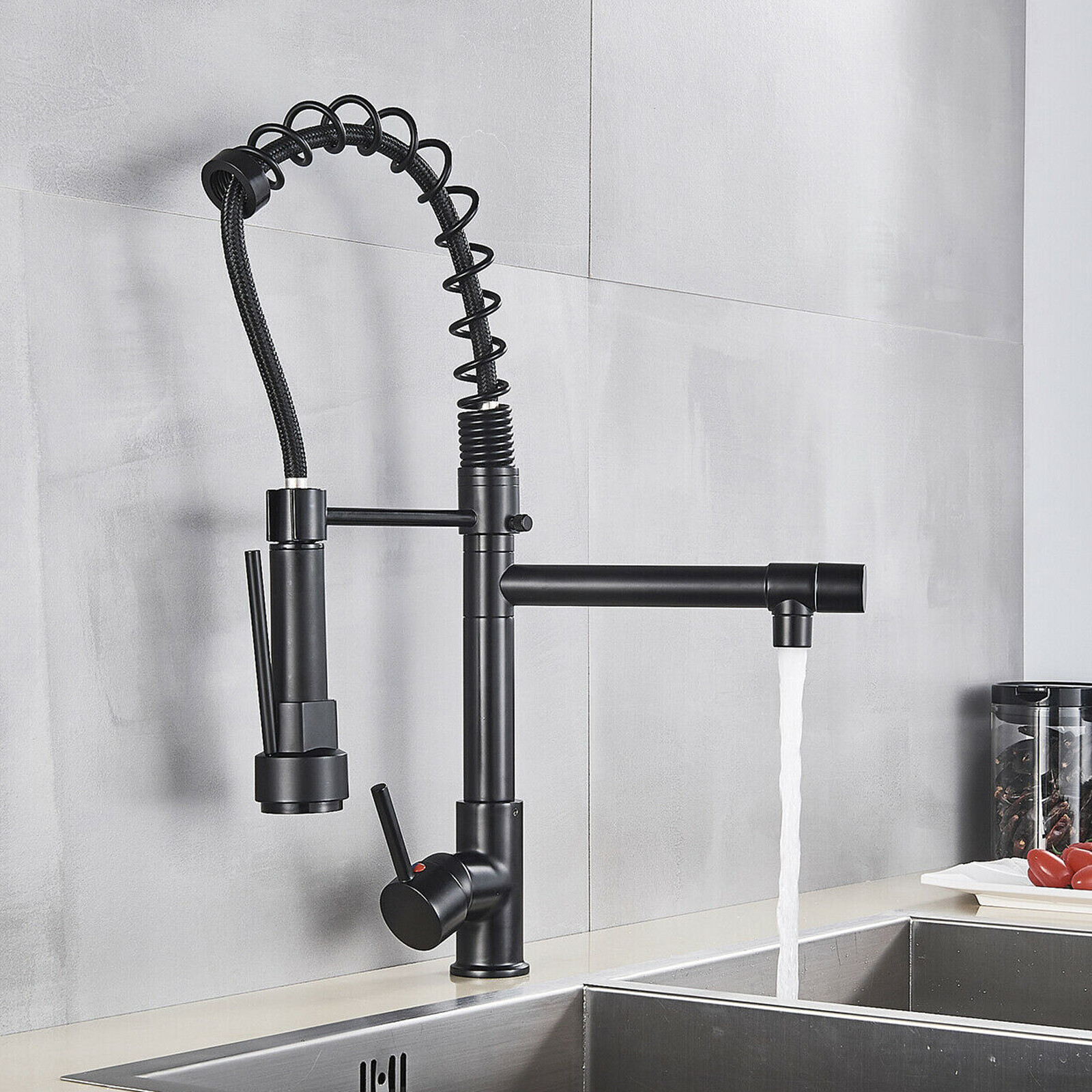 Matte Black Kitchen Faucet Pull Down Sprayer Swivel Single Handle Sink Mixer Tap